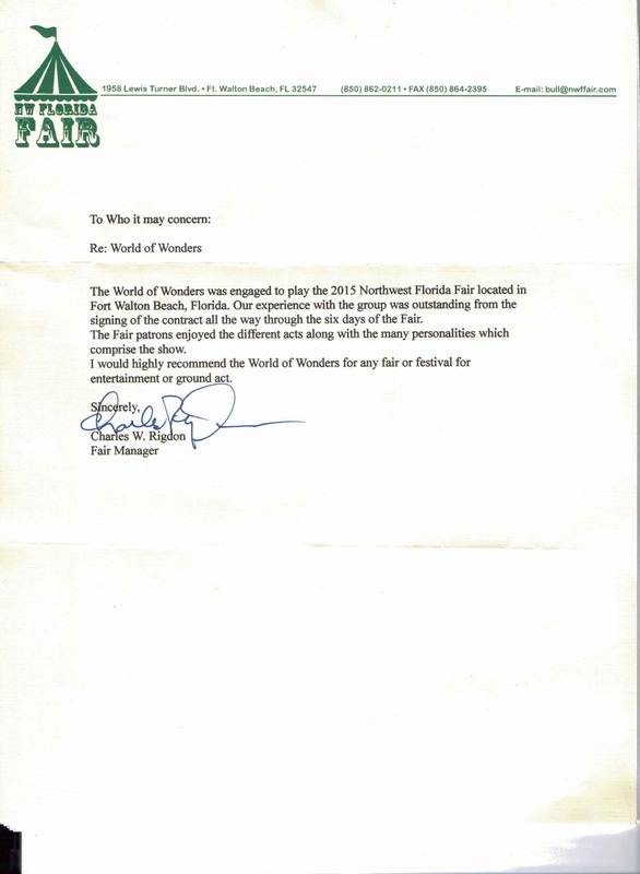 NW Florida fair recommendation letter